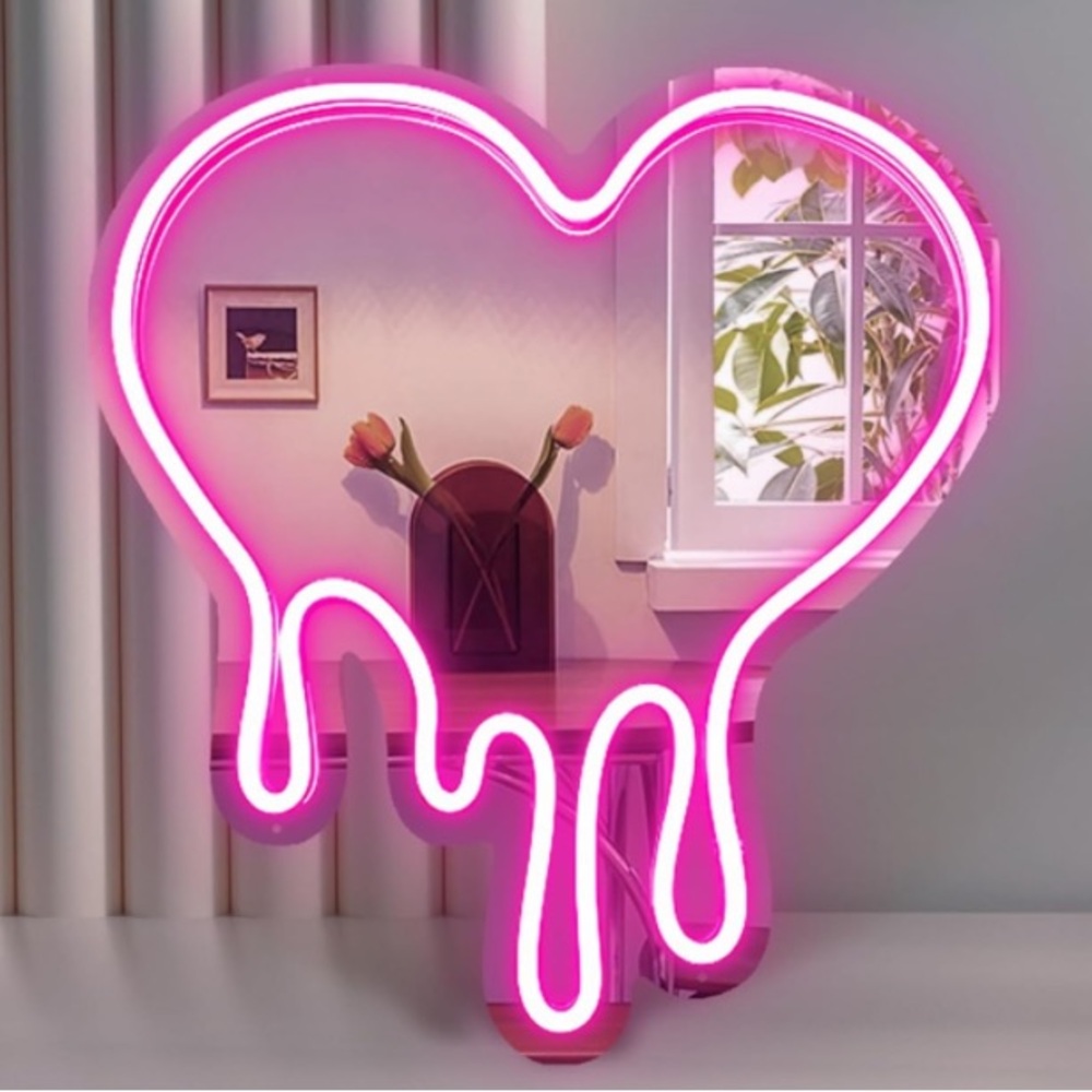 Pink Mirror Neon Light melting heart adjustable brightness dripping heart - Picture 8 of 9